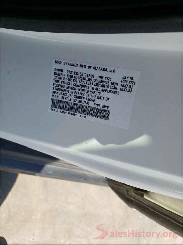 5FNRL6H27JB097336 2018 HONDA ODYSSEY