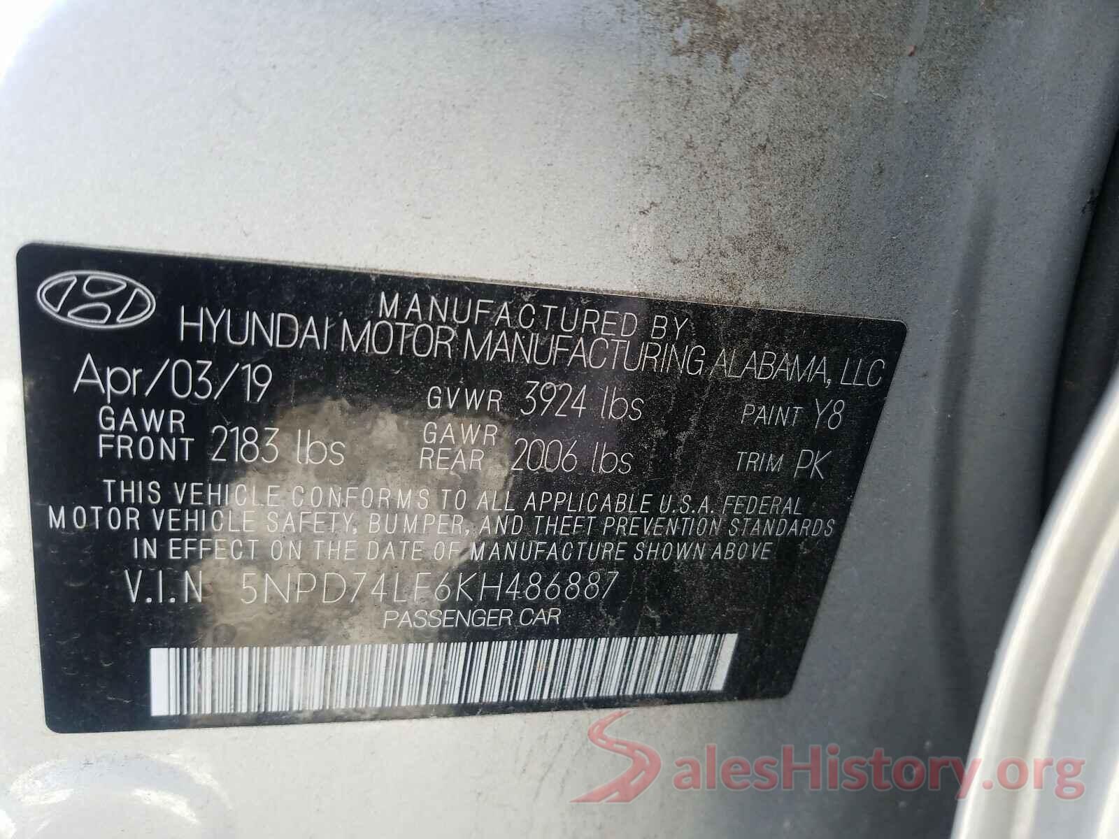 5NPD74LF6KH486887 2019 HYUNDAI ELANTRA