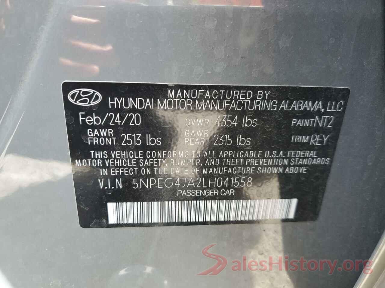 5NPEG4JA2LH041558 2020 HYUNDAI SONATA