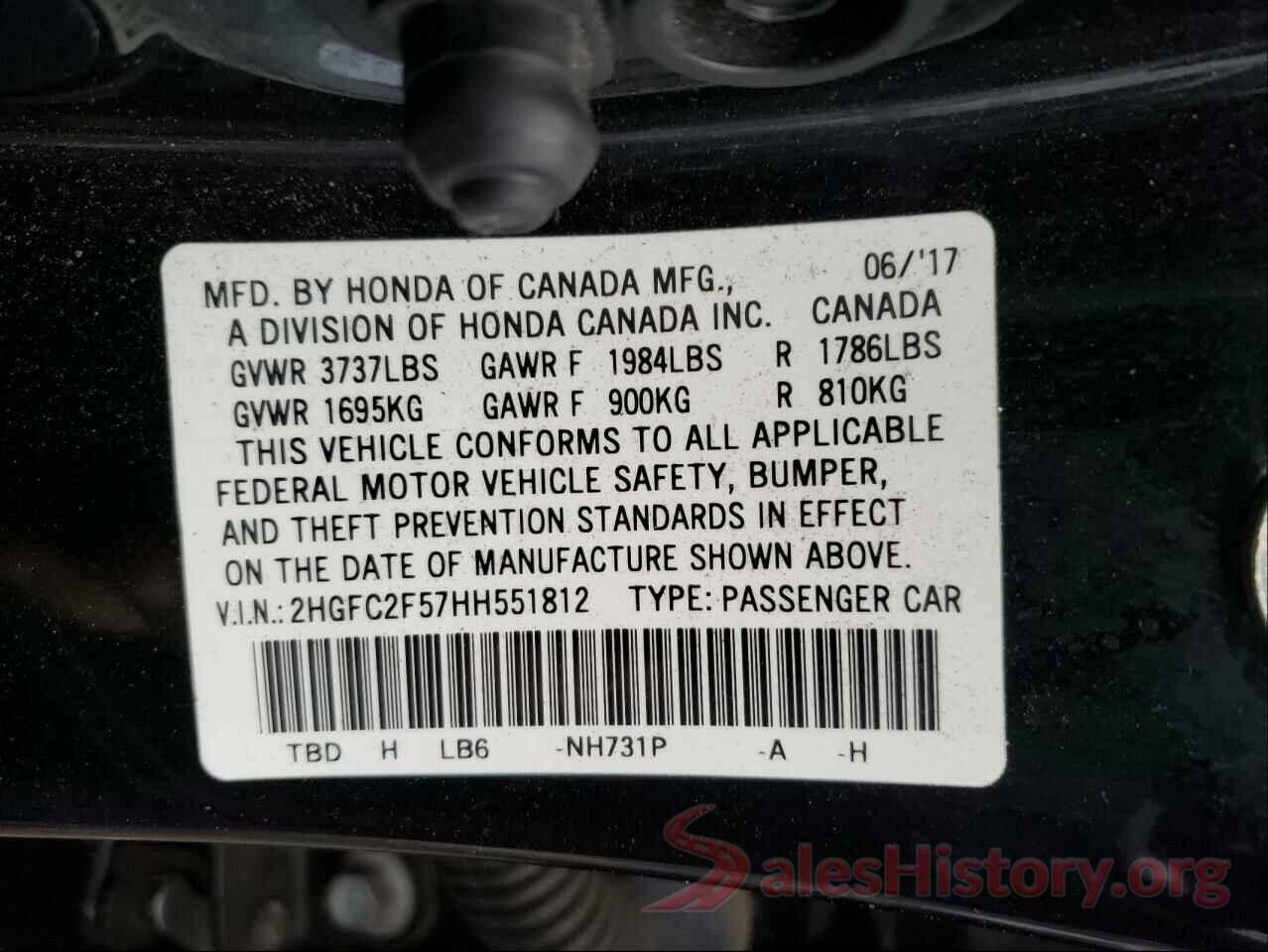 2HGFC2F57HH551812 2017 HONDA CIVIC