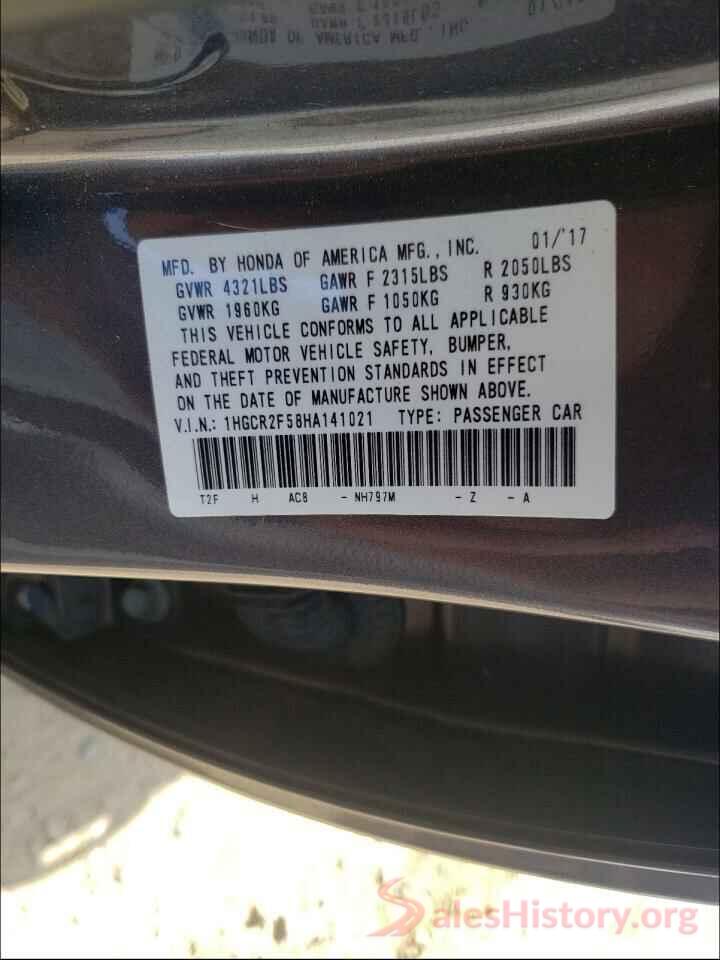 1HGCR2F58HA141021 2017 HONDA ACCORD