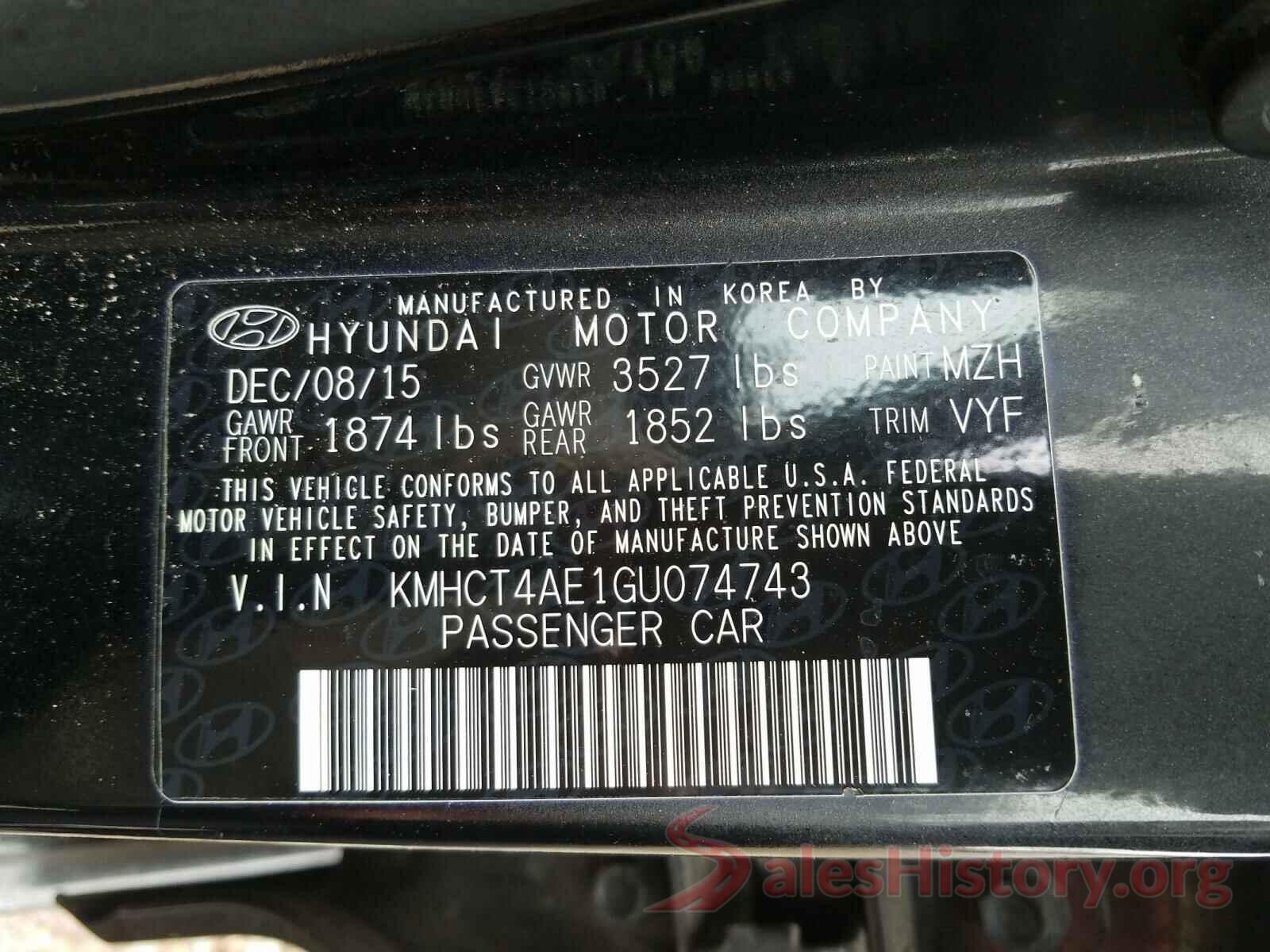 KMHCT4AE1GU074743 2016 HYUNDAI ACCENT