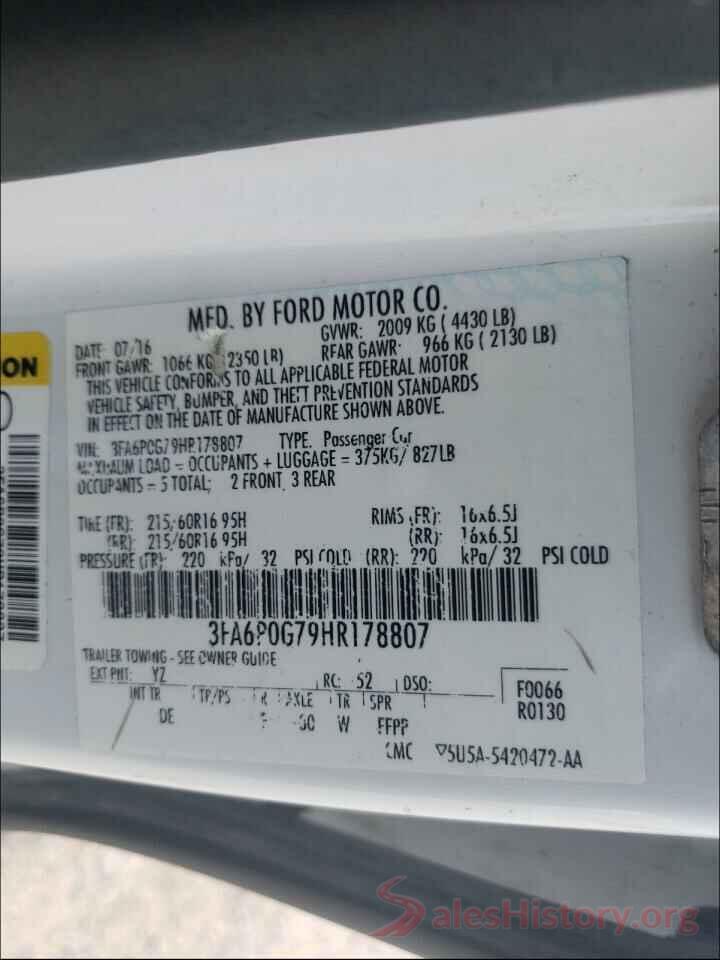 3FA6P0G79HR178807 2017 FORD FUSION