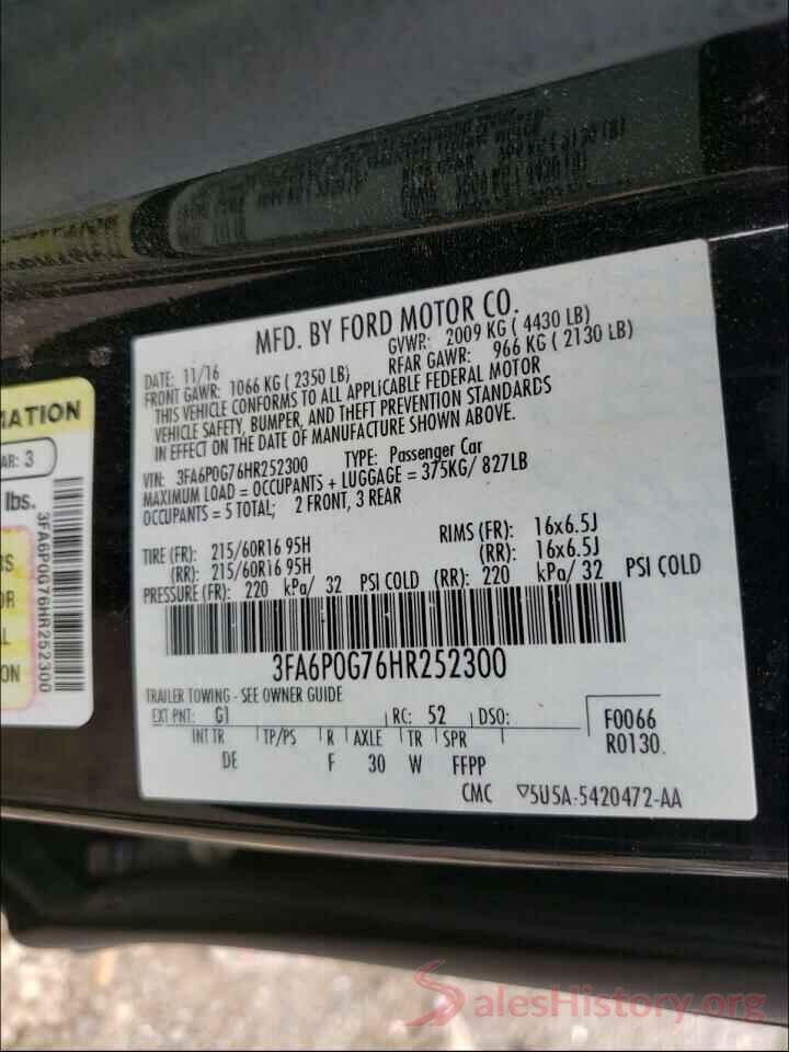 3FA6P0G76HR252300 2017 FORD FUSION