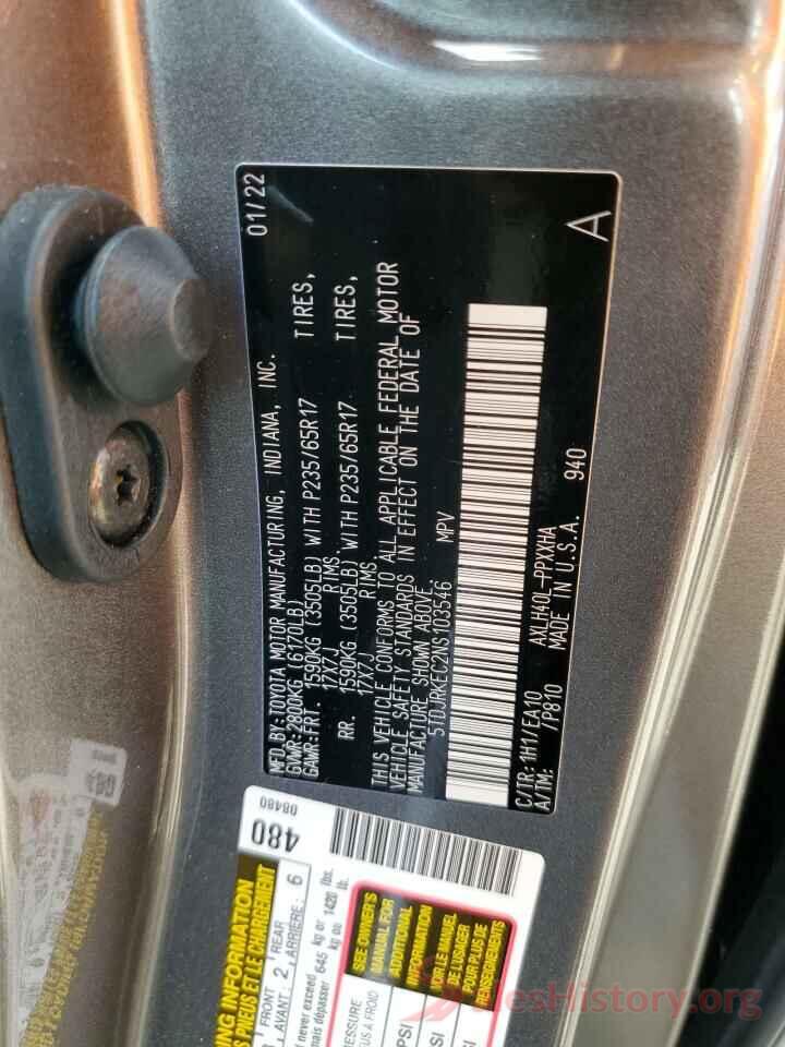 5TDJRKEC2NS103546 2022 TOYOTA SIENNA