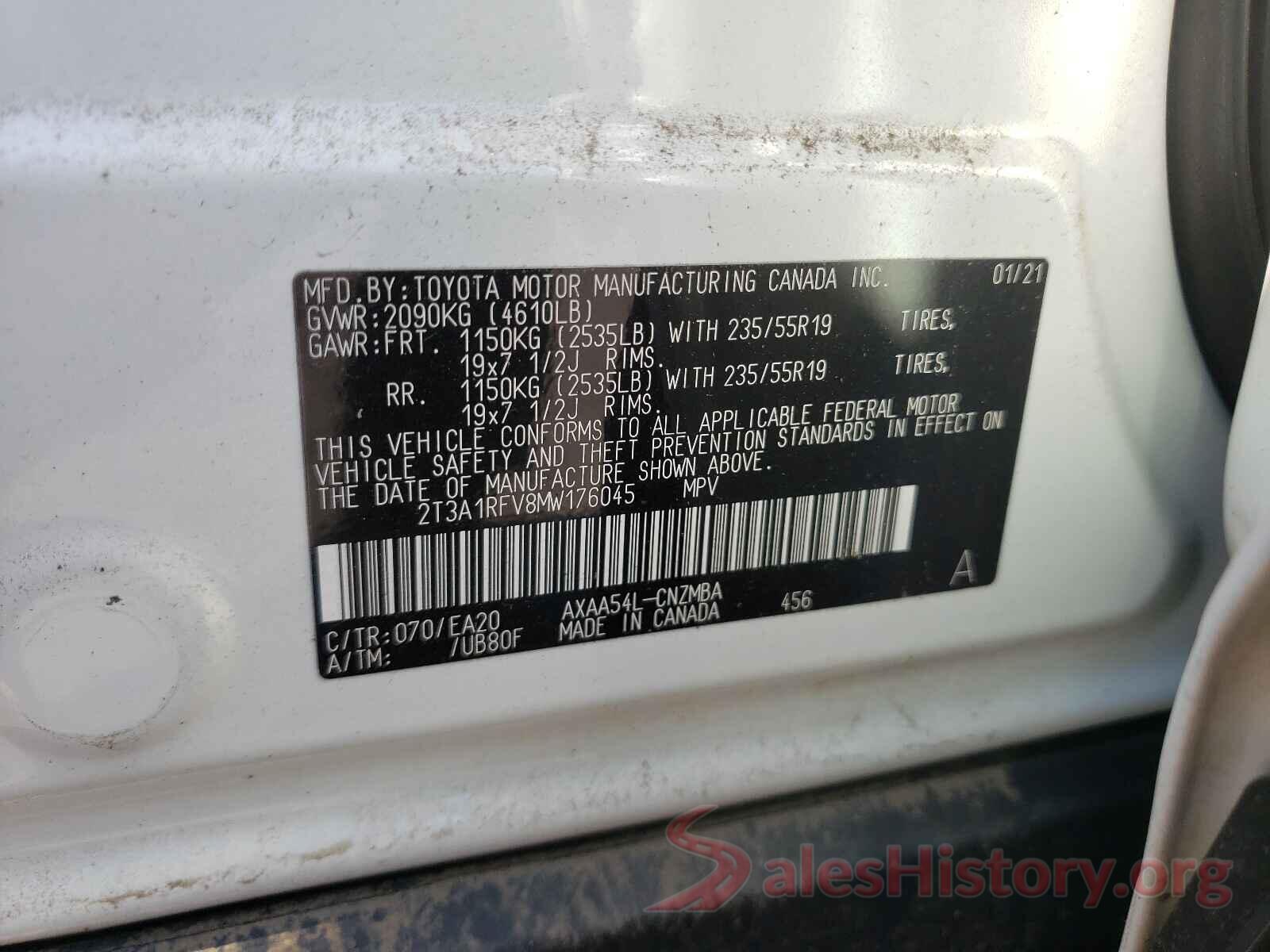 2T3A1RFV8MW176045 2021 TOYOTA RAV4