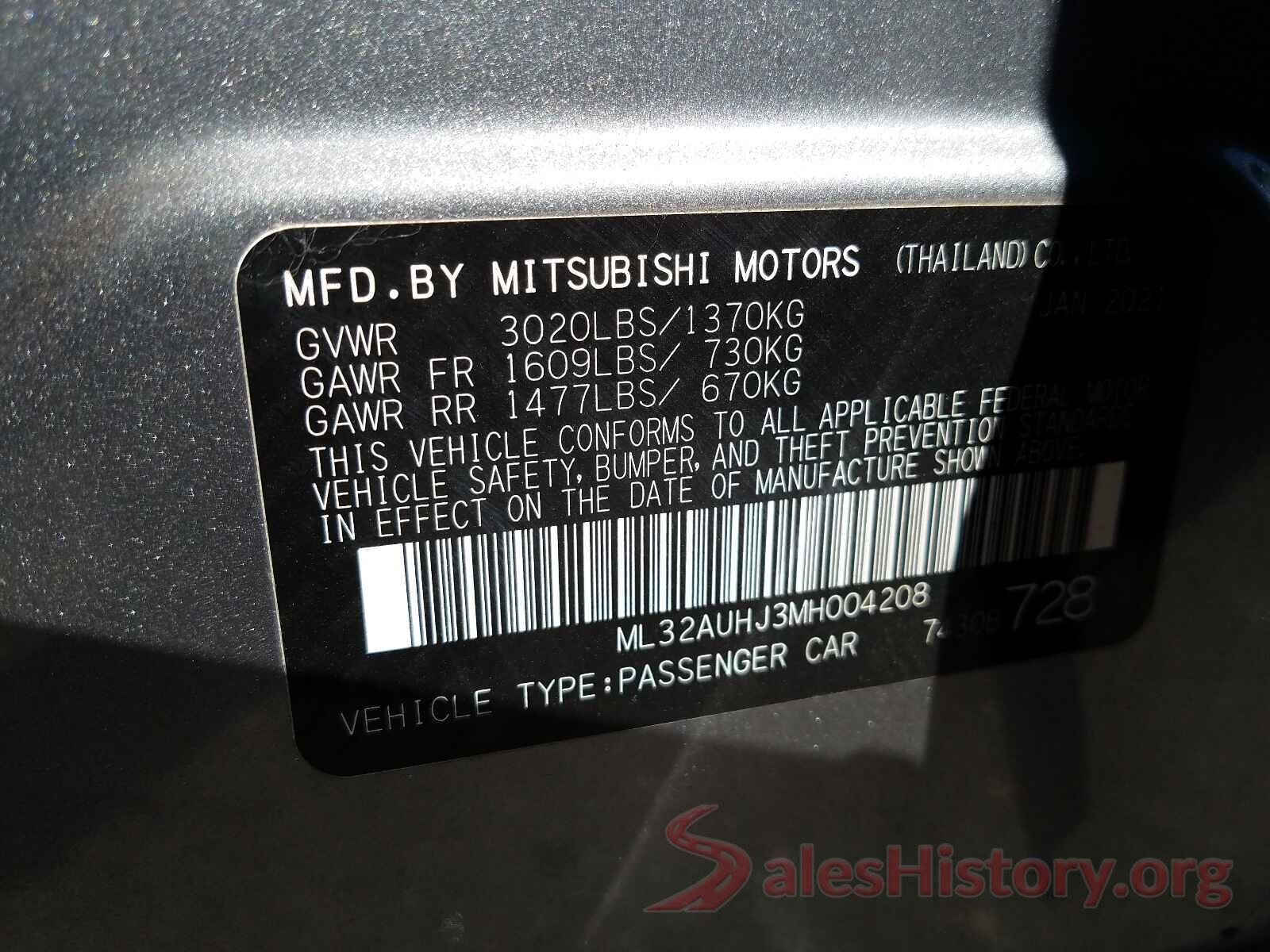 ML32AUHJ3MH004208 2021 MITSUBISHI MIRAGE