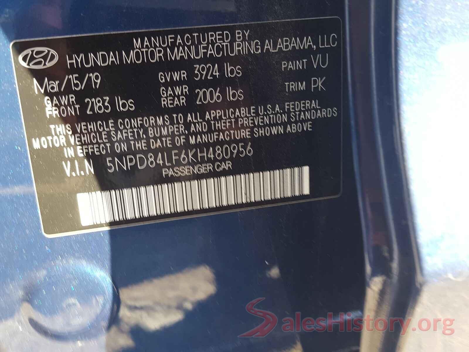 5NPD84LF6KH480956 2019 HYUNDAI ELANTRA