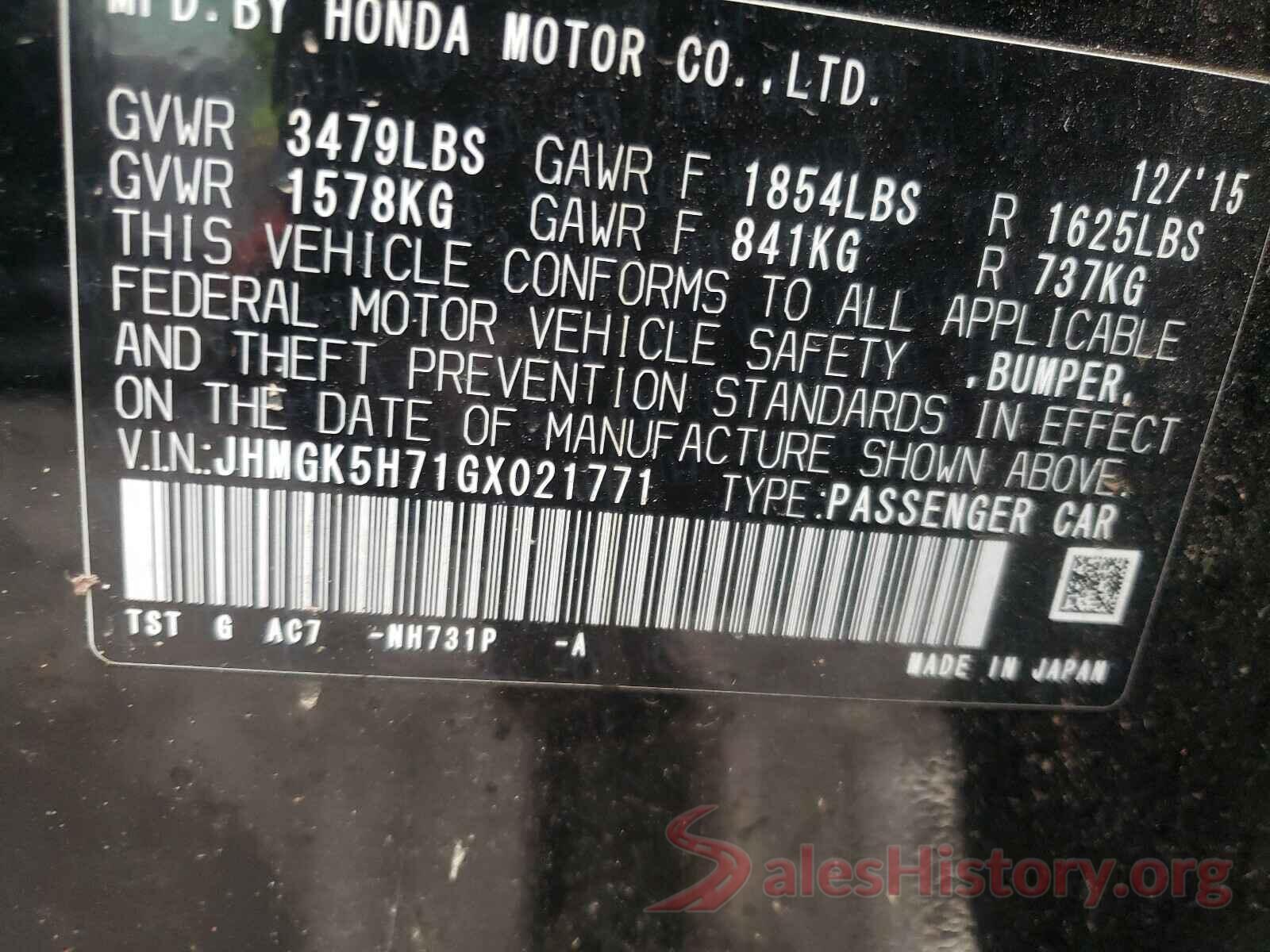 JHMGK5H71GX021771 2016 HONDA FIT