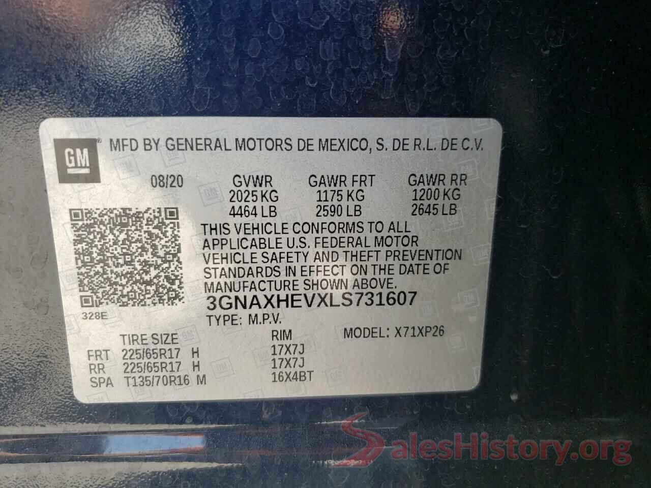 3GNAXHEVXLS731607 2020 CHEVROLET EQUINOX