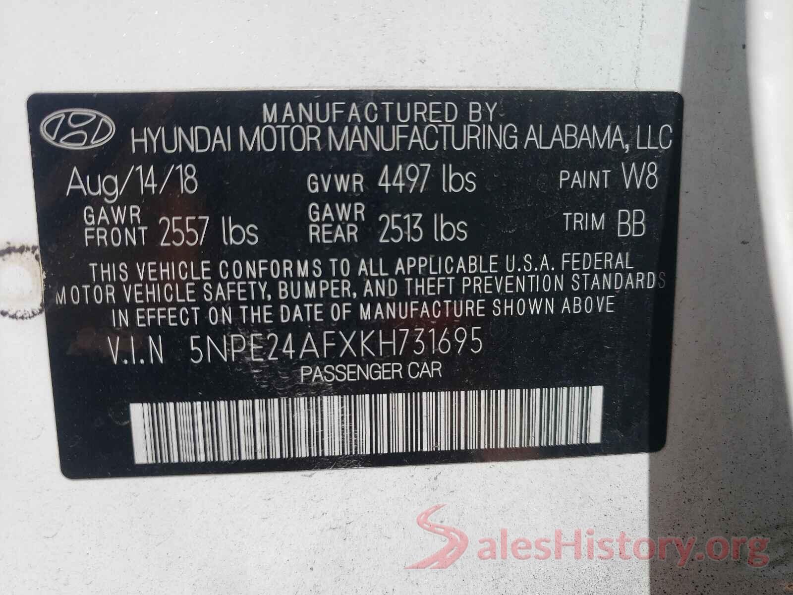 5NPE24AFXKH731695 2019 HYUNDAI SONATA