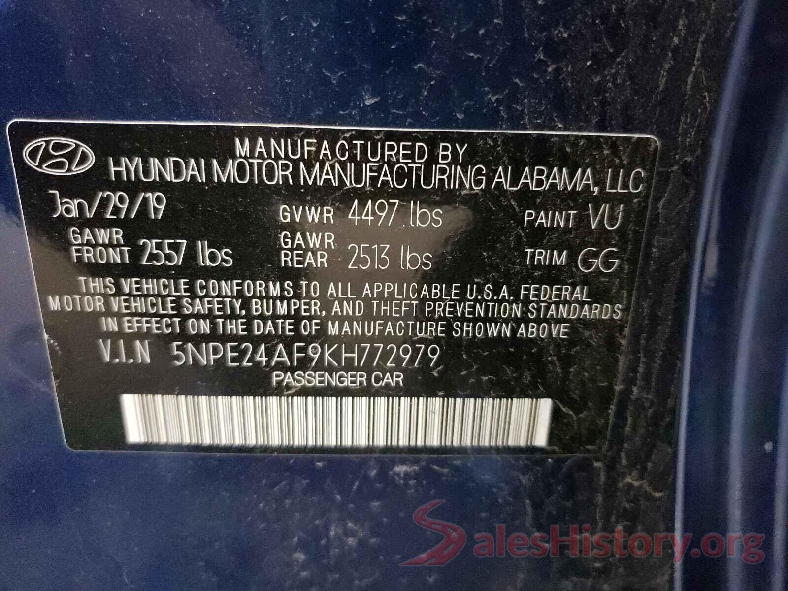 5NPE24AF9KH772979 2019 HYUNDAI SONATA