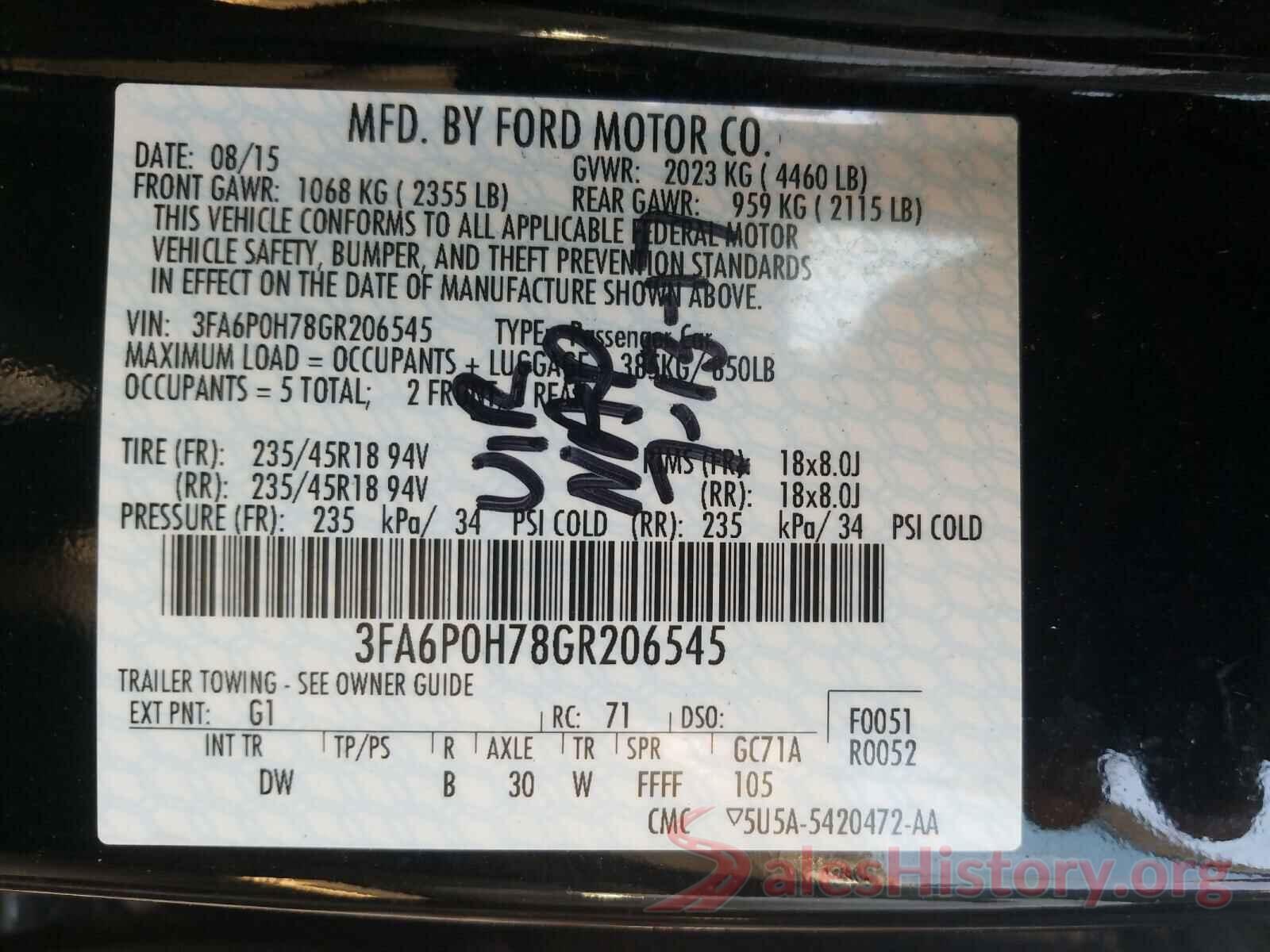 3FA6P0H78GR206545 2016 FORD FUSION