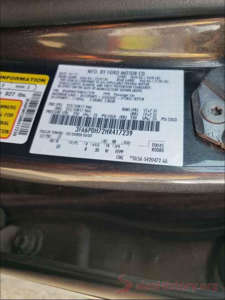 3FA6P0H72HR417239 2017 FORD FUSION