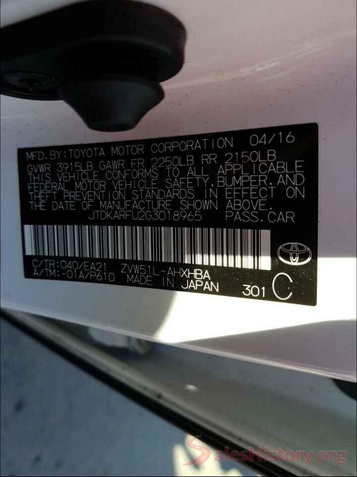 JTDKARFU2G3018965 2016 TOYOTA PRIUS