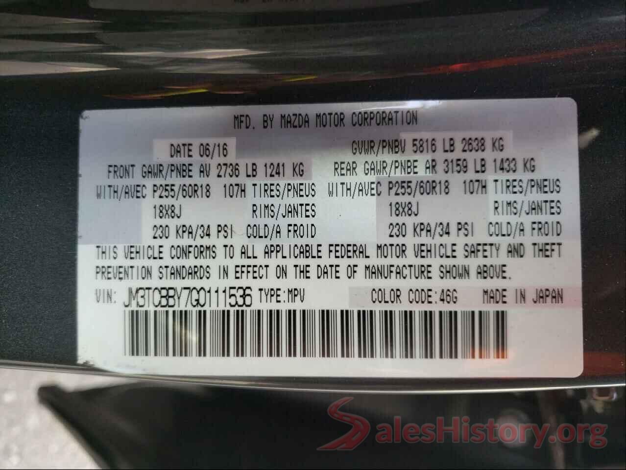 JM3TCBBY7G0111536 2016 MAZDA CX-9