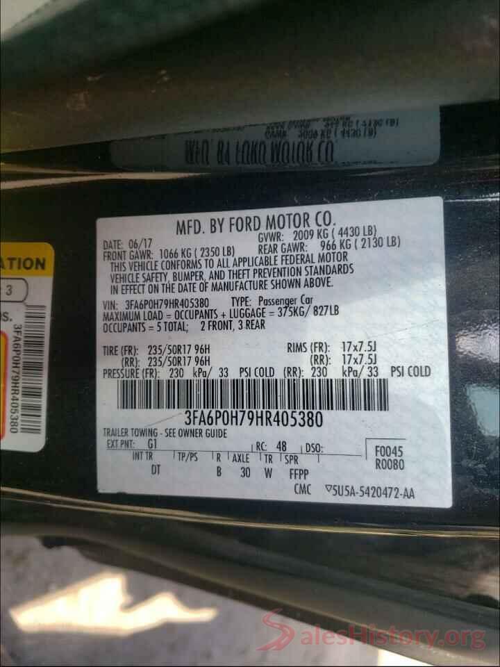 3FA6P0H79HR405380 2017 FORD FUSION