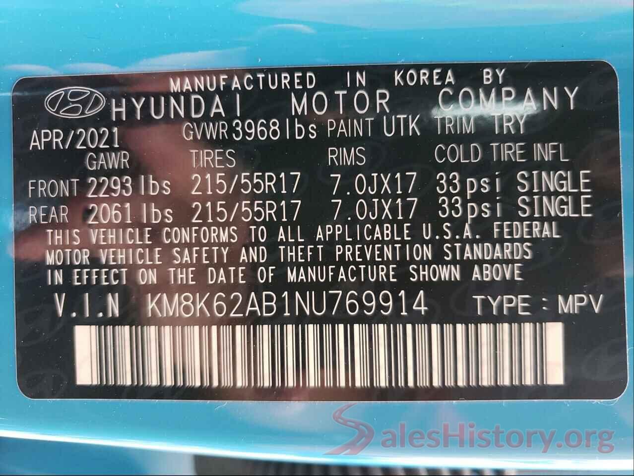 KM8K62AB1NU769914 2022 HYUNDAI KONA