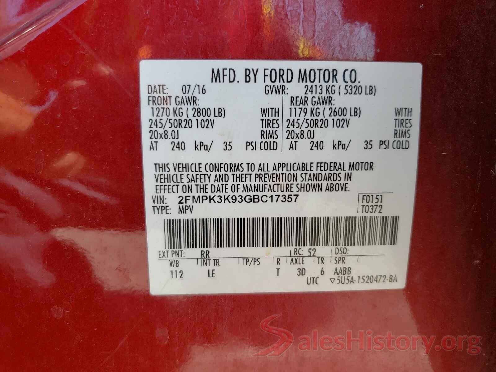 2FMPK3K93GBC17357 2016 FORD EDGE