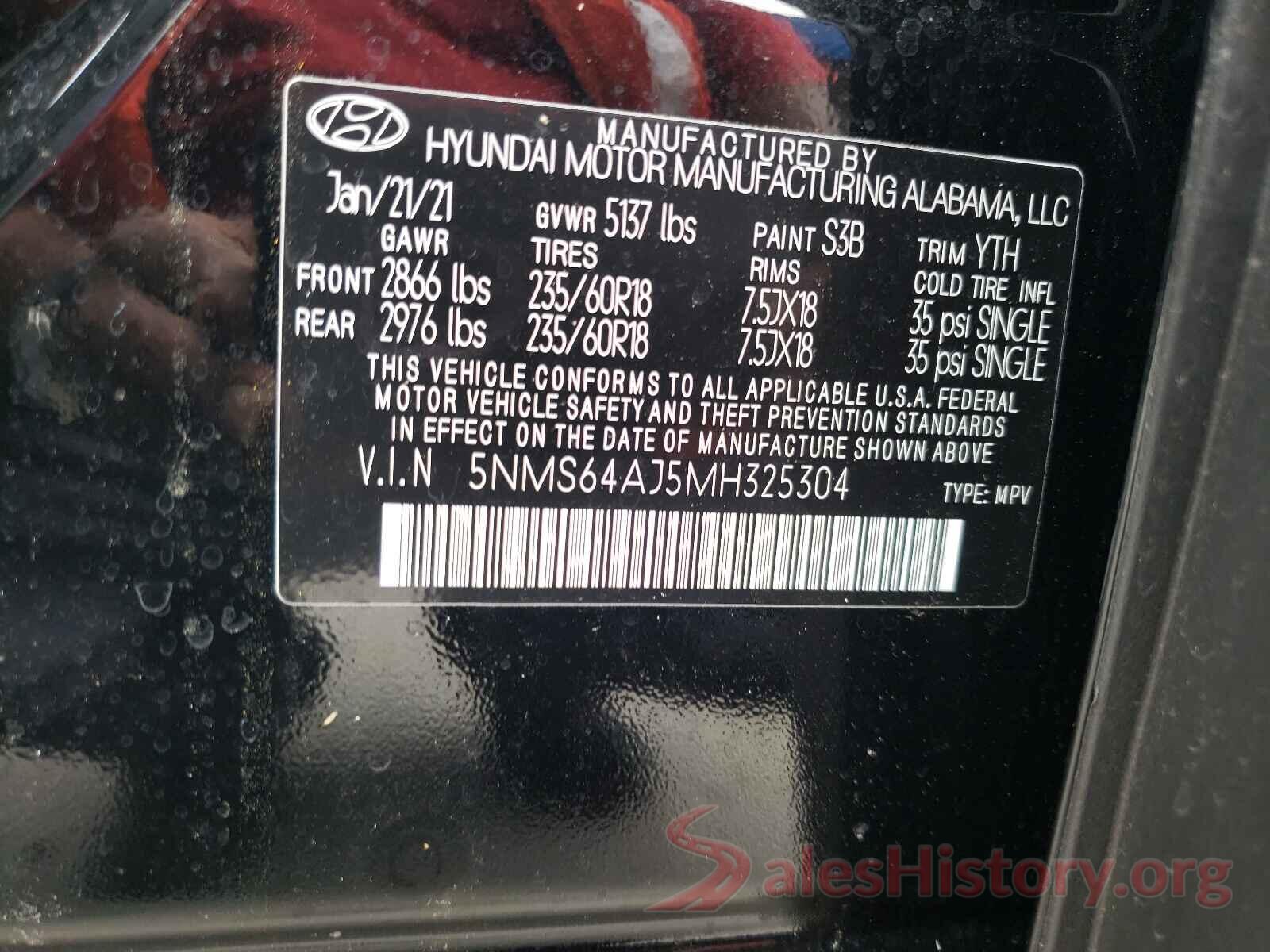 5NMS64AJ5MH325304 2021 HYUNDAI SANTA FE