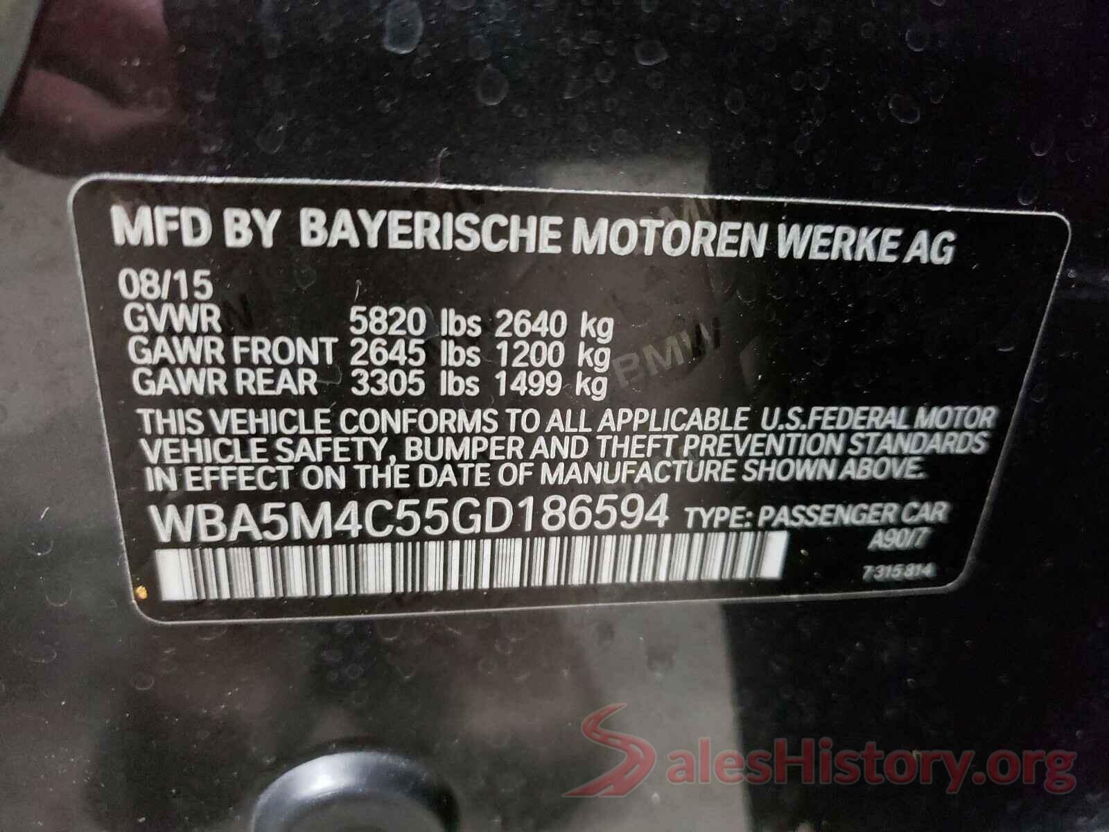 WBA5M4C55GD186594 2016 BMW 5 SERIES