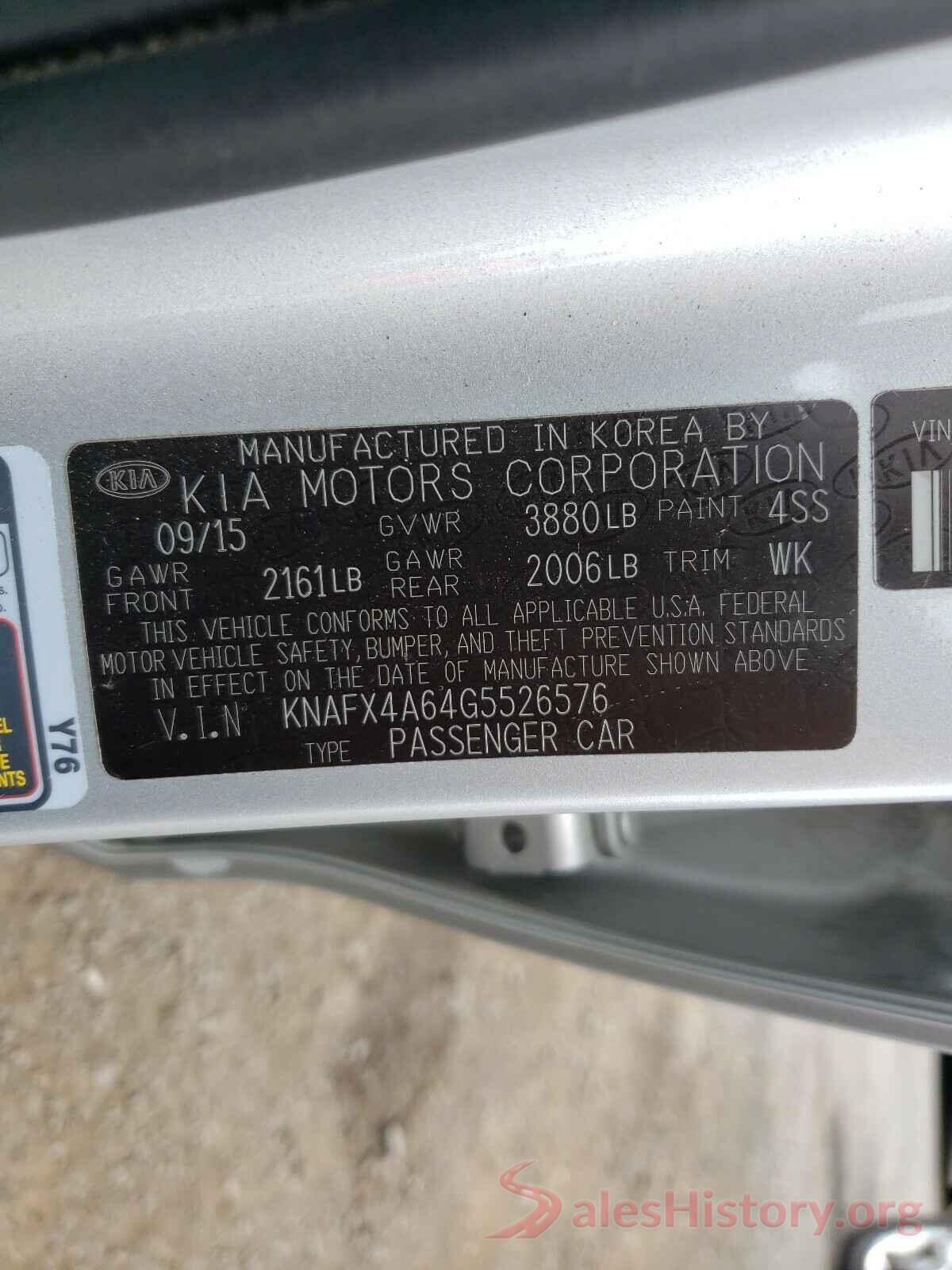 KNAFX4A64G5526576 2016 KIA FORTE