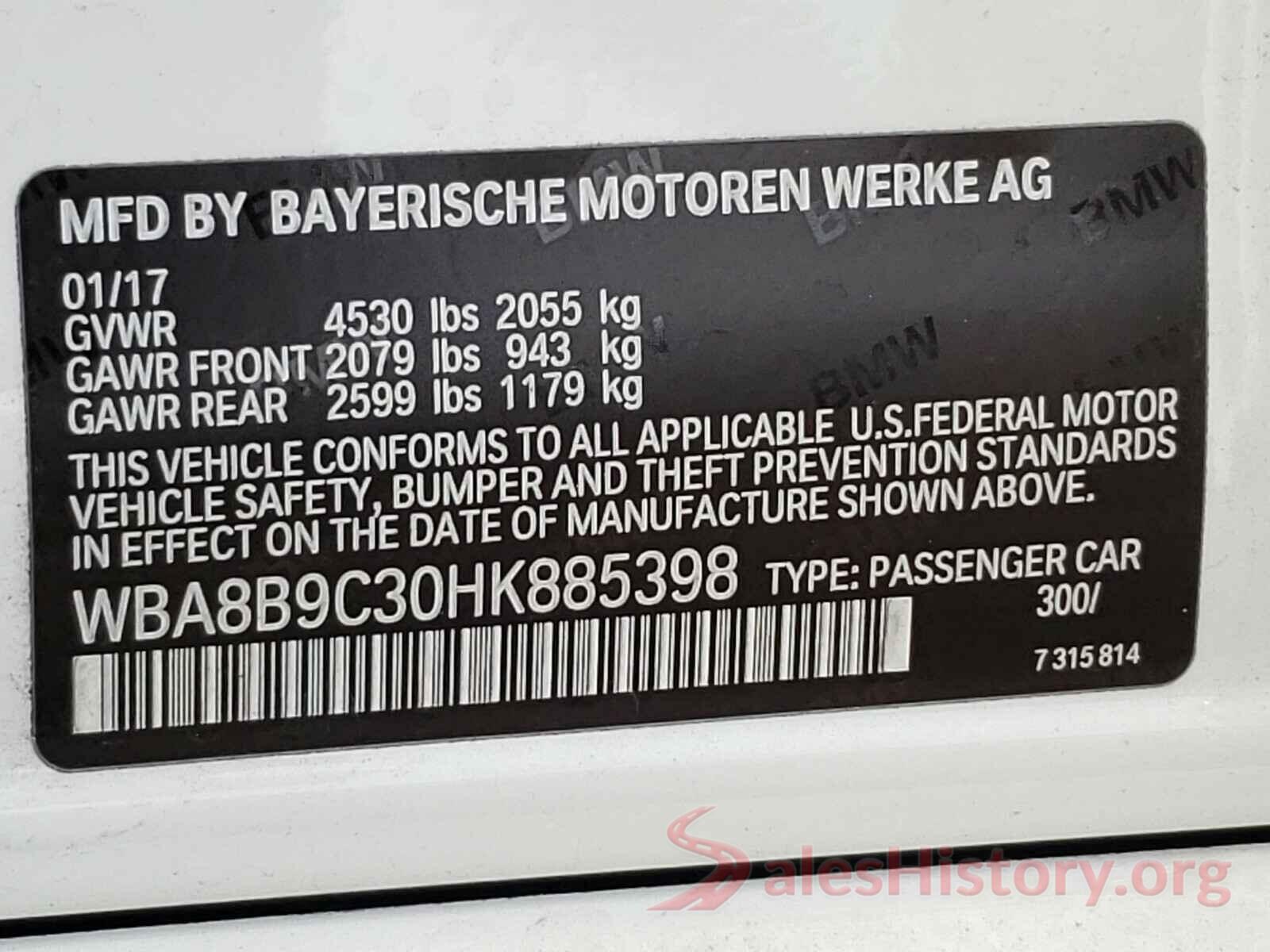 WBA8B9C30HK885398 2017 BMW 3 SERIES