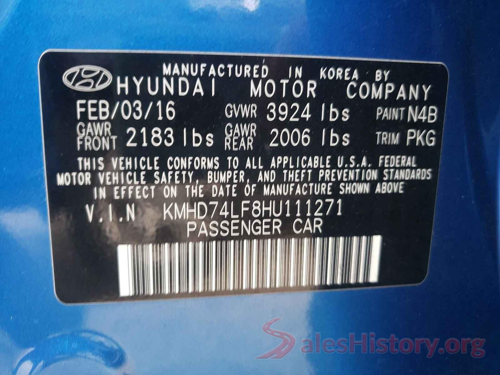 KMHD74LF8HU111271 2017 HYUNDAI ELANTRA