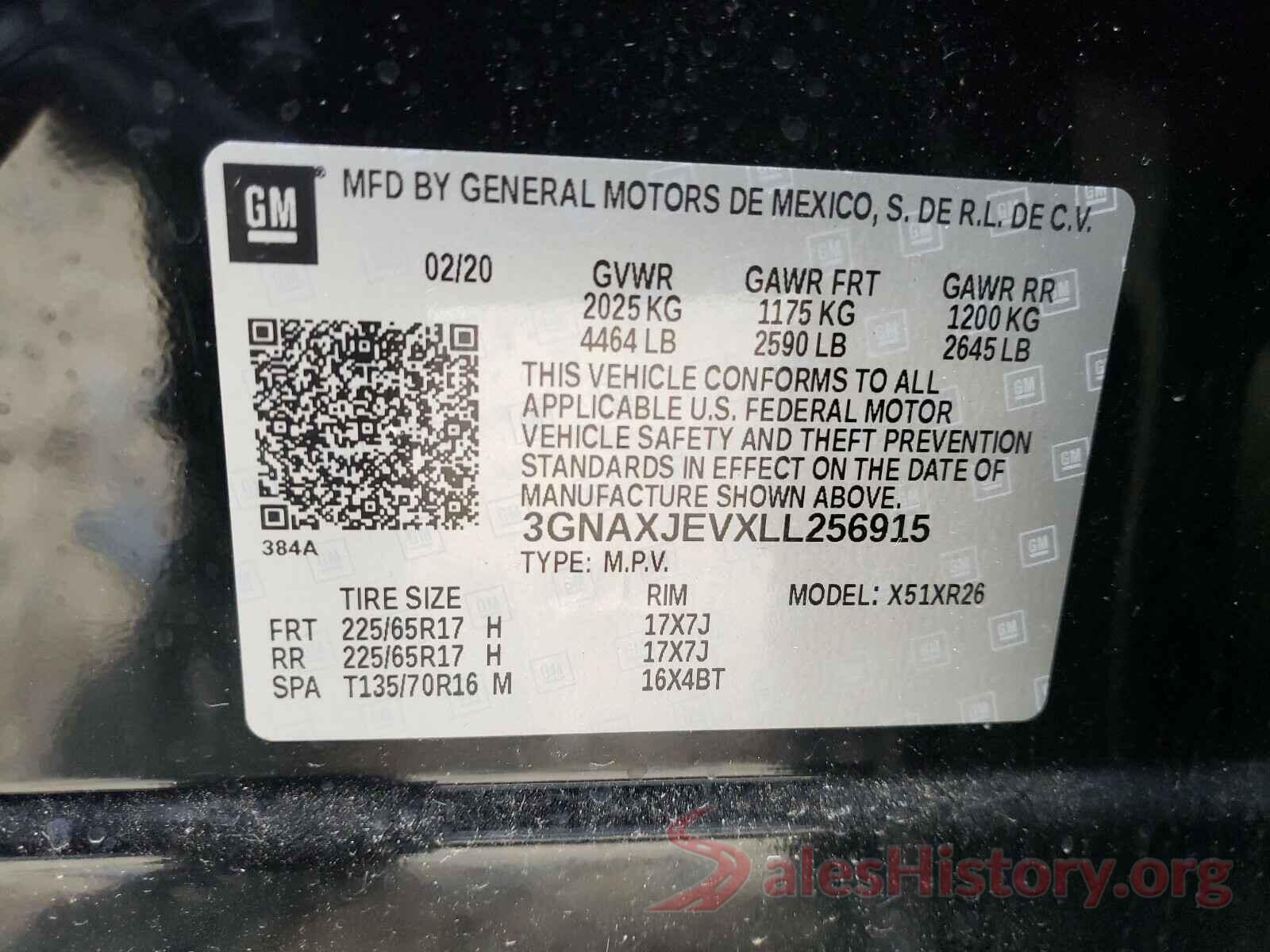 3GNAXJEVXLL256915 2020 CHEVROLET EQUINOX