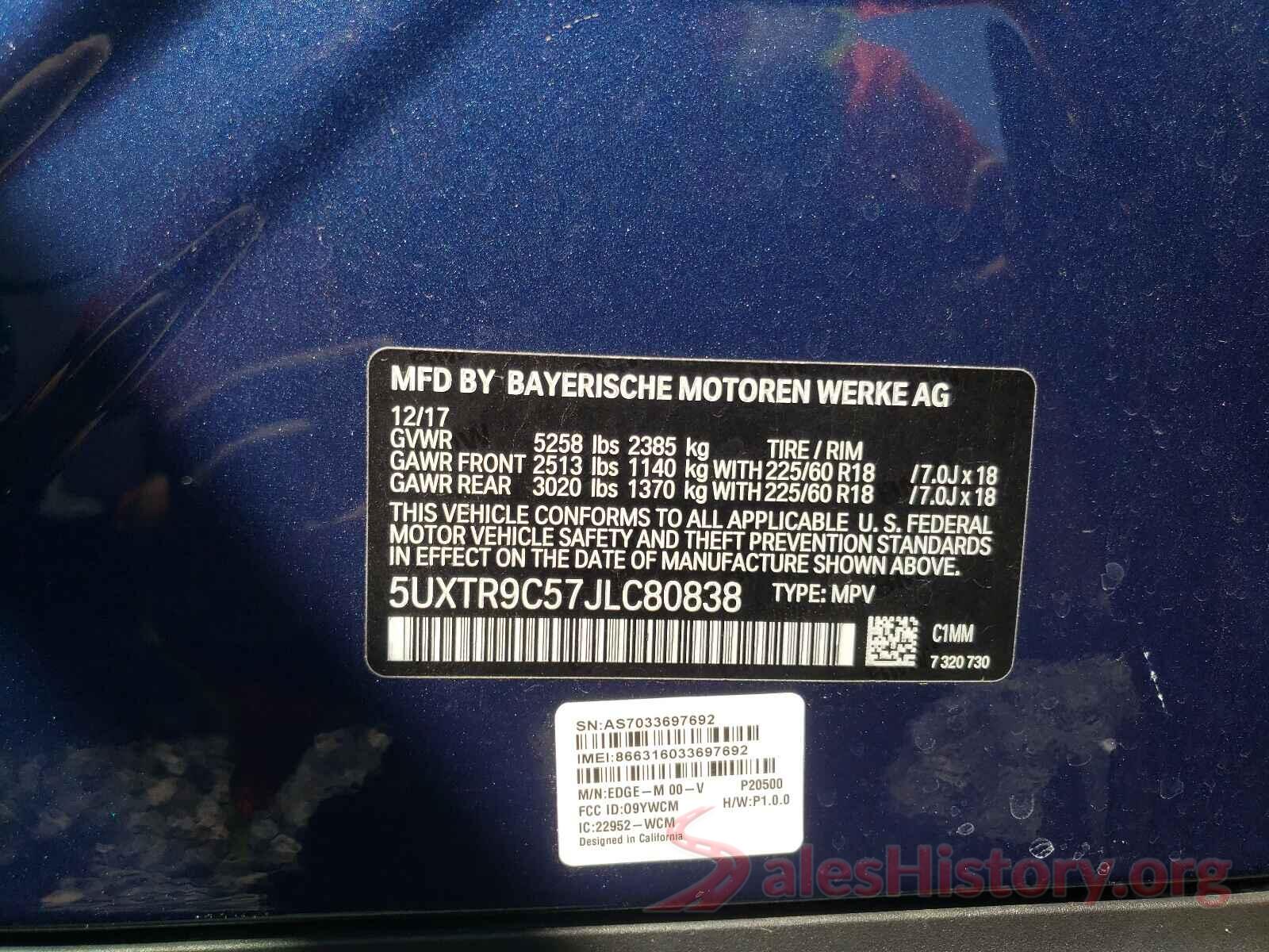 5UXTR9C57JLC80838 2018 BMW X3