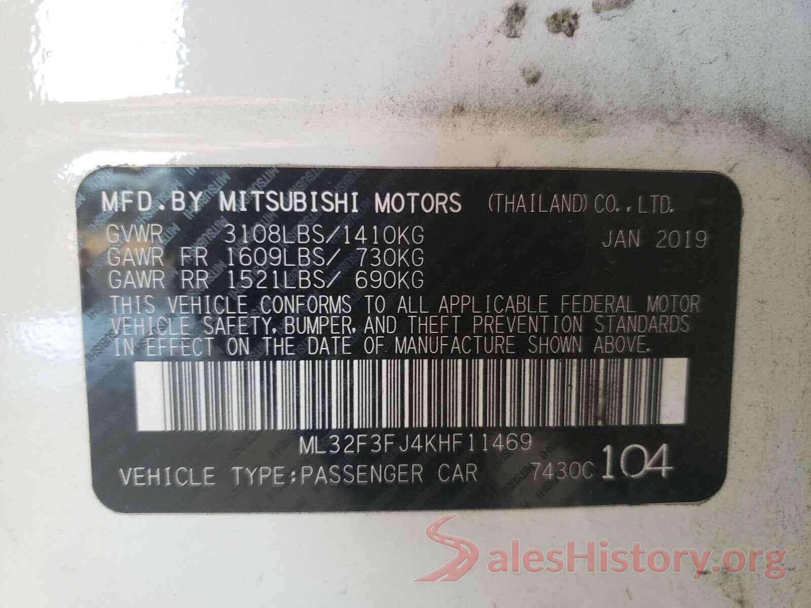 ML32F3FJ4KHF11469 2019 MITSUBISHI MIRAGE