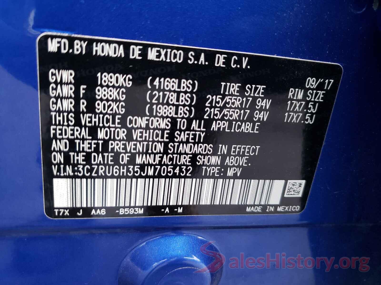 3CZRU6H35JM705432 2018 HONDA HR-V