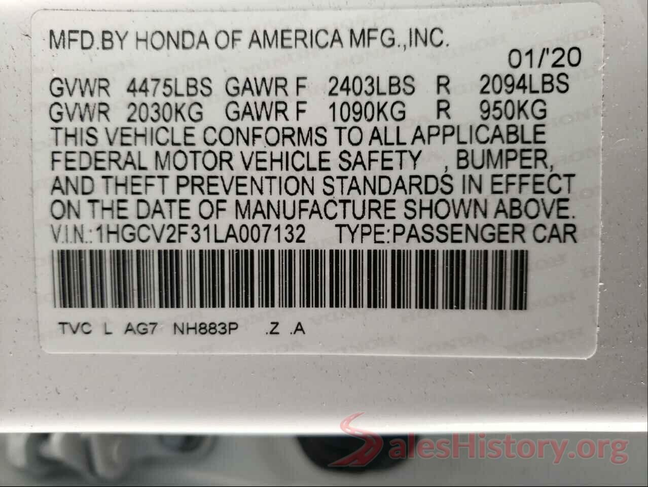 1HGCV2F31LA007132 2020 HONDA ACCORD