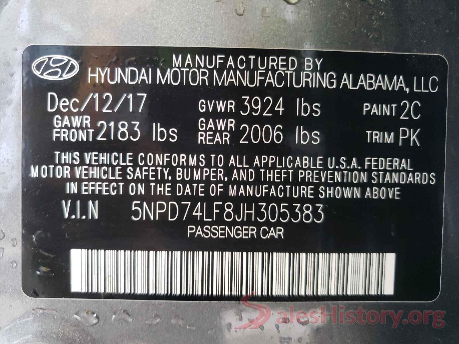 5NPD74LF8JH305383 2018 HYUNDAI ELANTRA