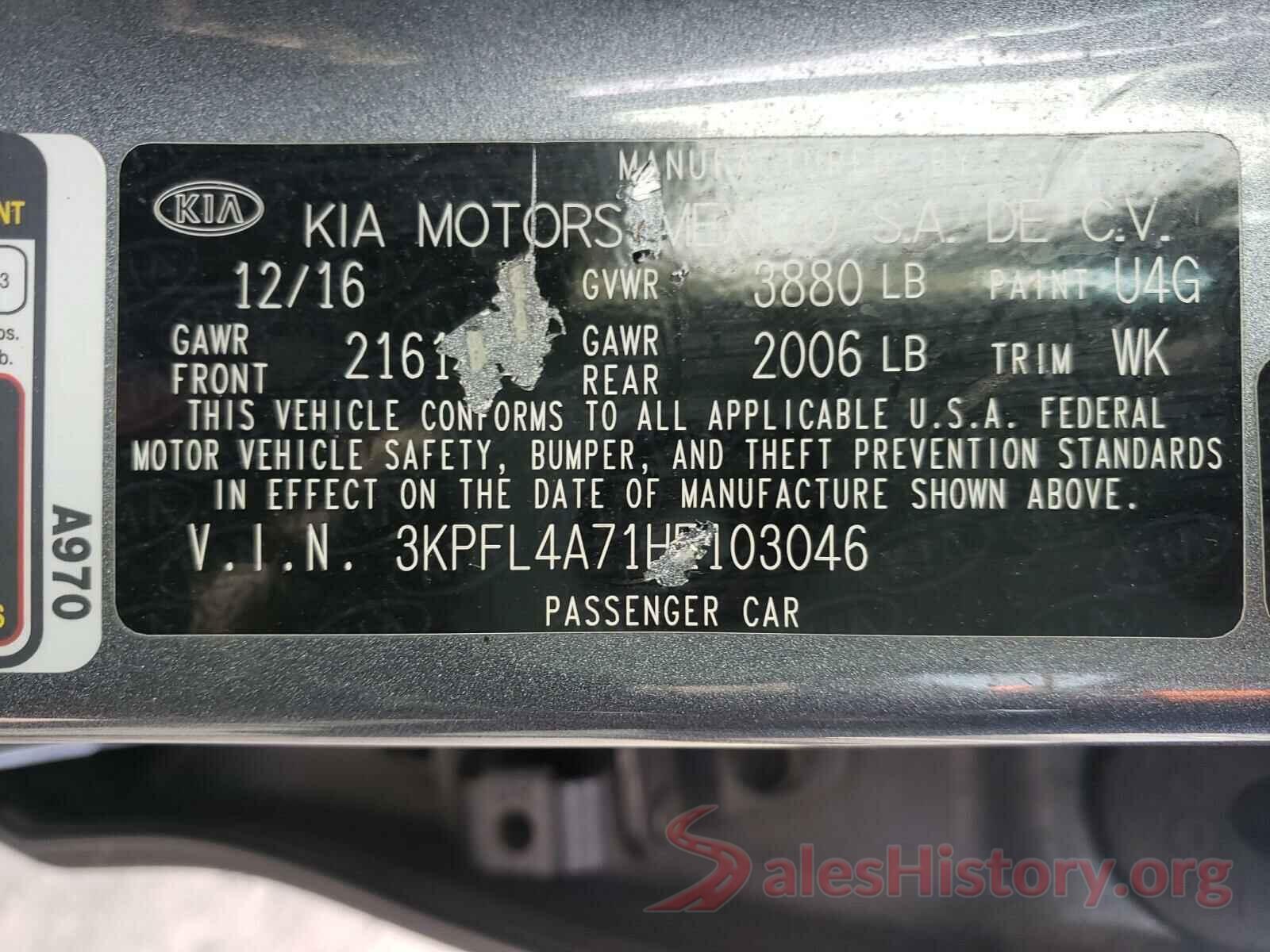 3KPFL4A71HE103046 2017 KIA FORTE