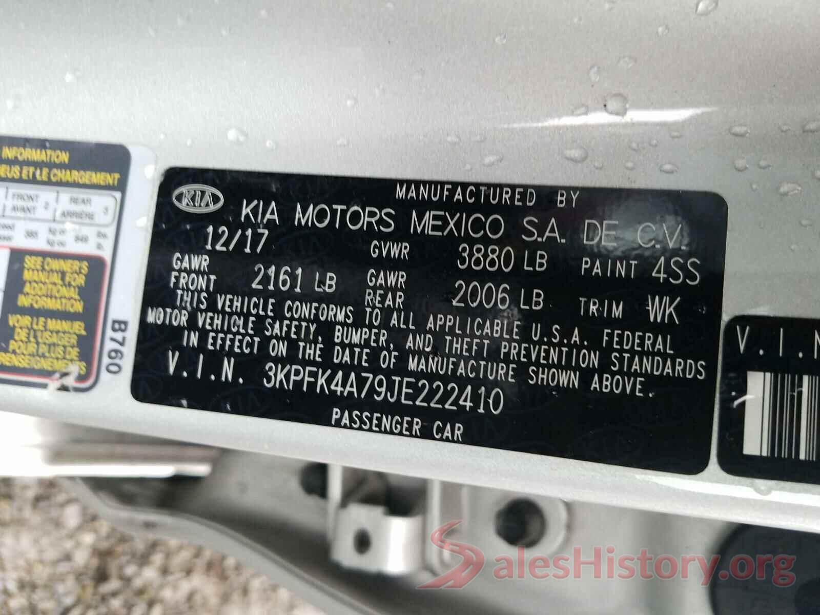 3KPFK4A79JE222410 2018 KIA FORTE