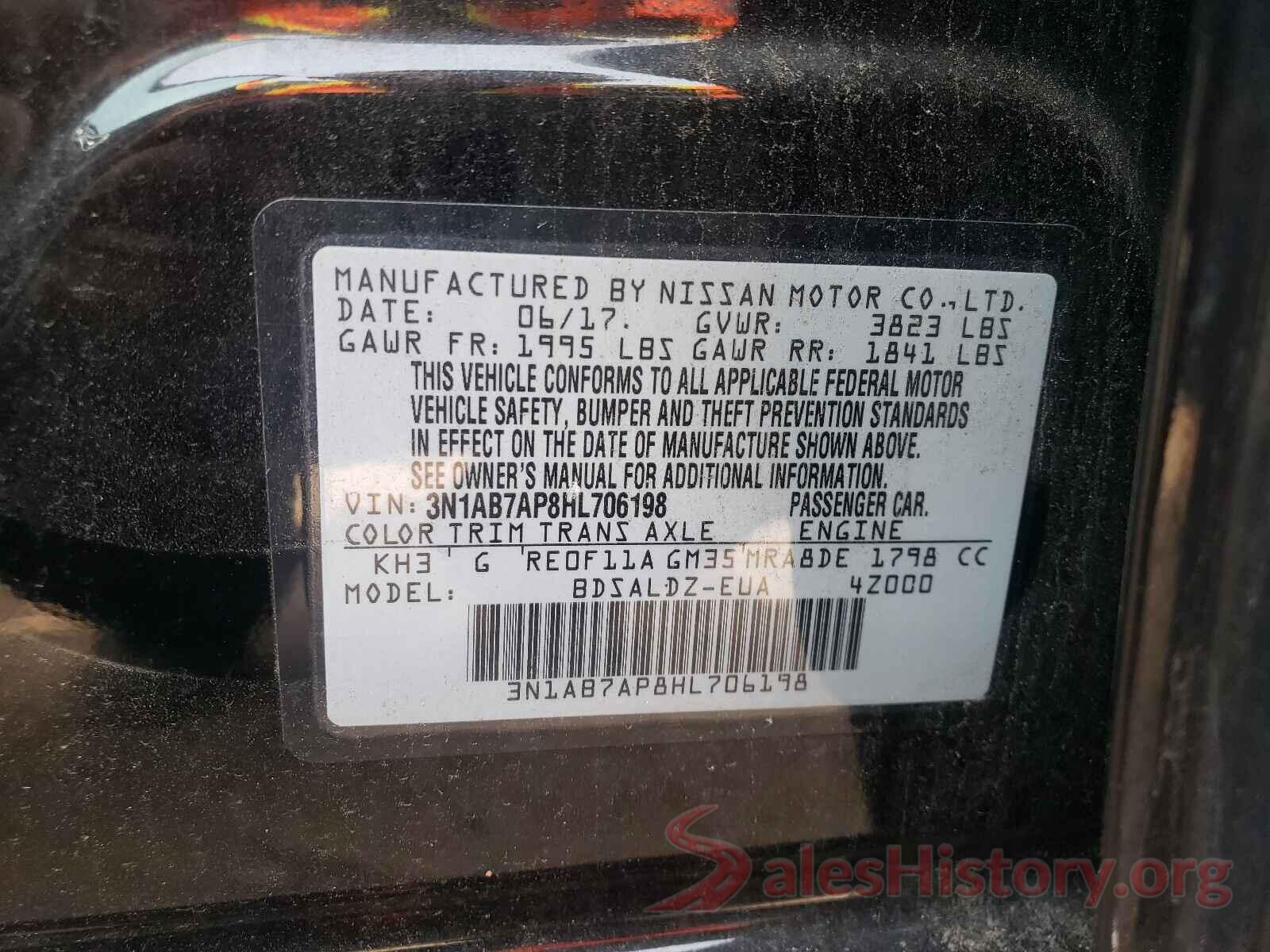 3N1AB7AP8HL706198 2017 NISSAN SENTRA