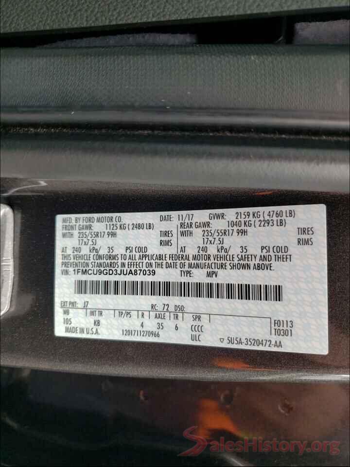 1FMCU9GD3JUA87039 2018 FORD ESCAPE