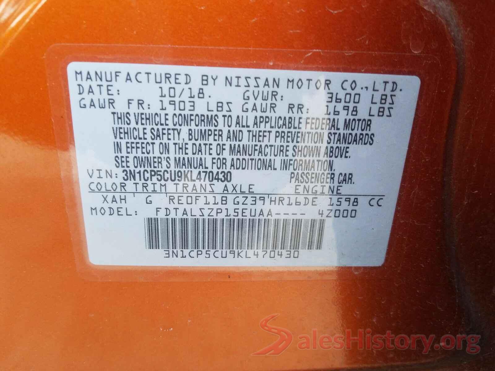 3N1CP5CU9KL470430 2019 NISSAN KICKS