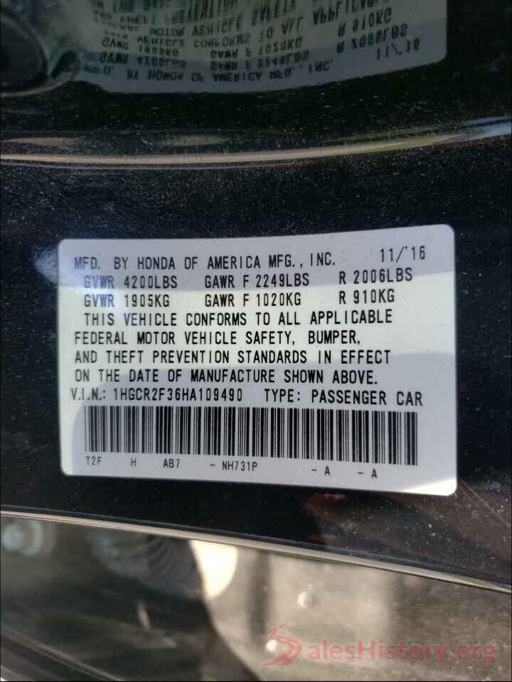 1HGCR2F36HA109490 2017 HONDA ACCORD