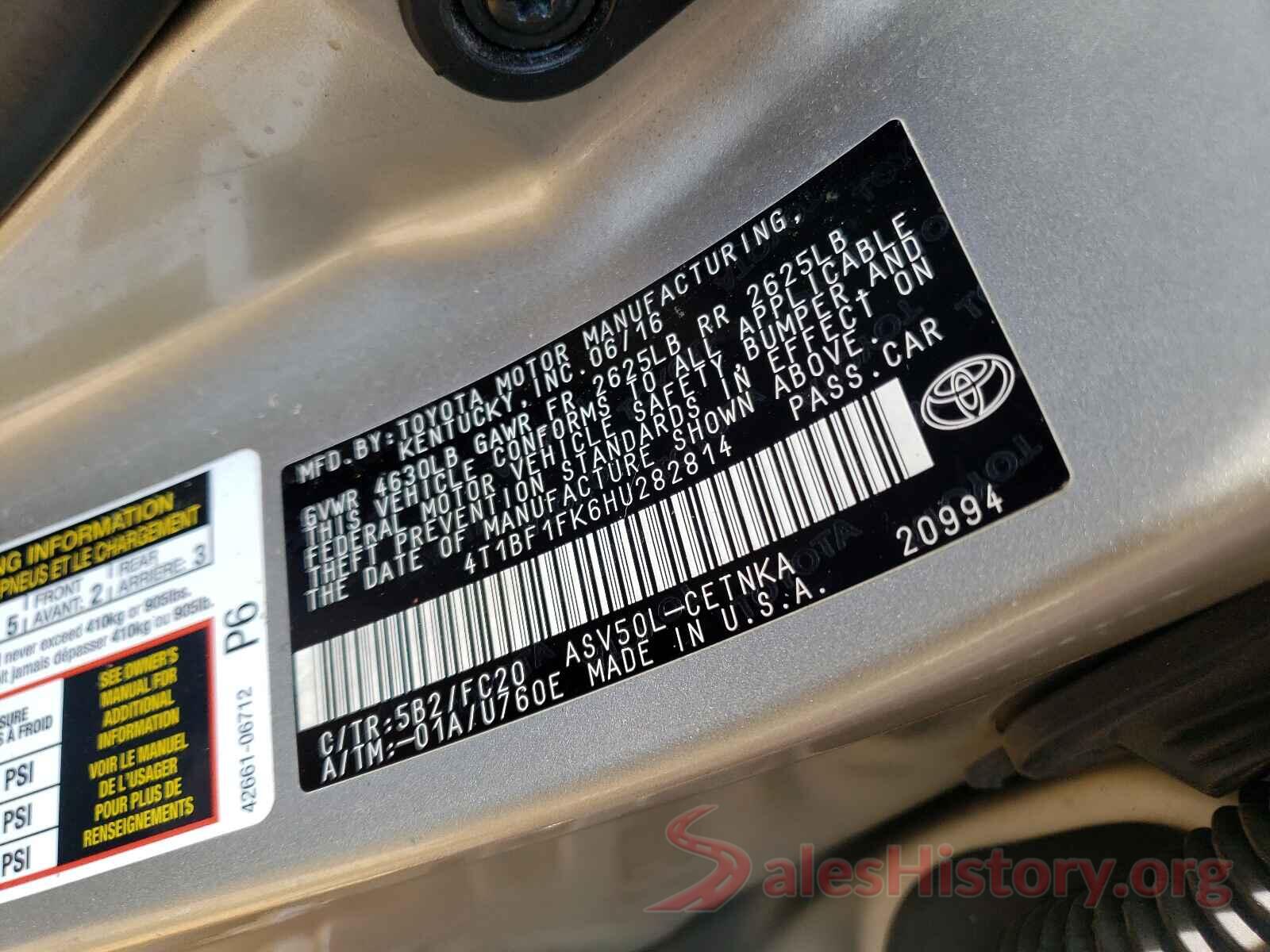 4T1BF1FK6HU282814 2017 TOYOTA CAMRY