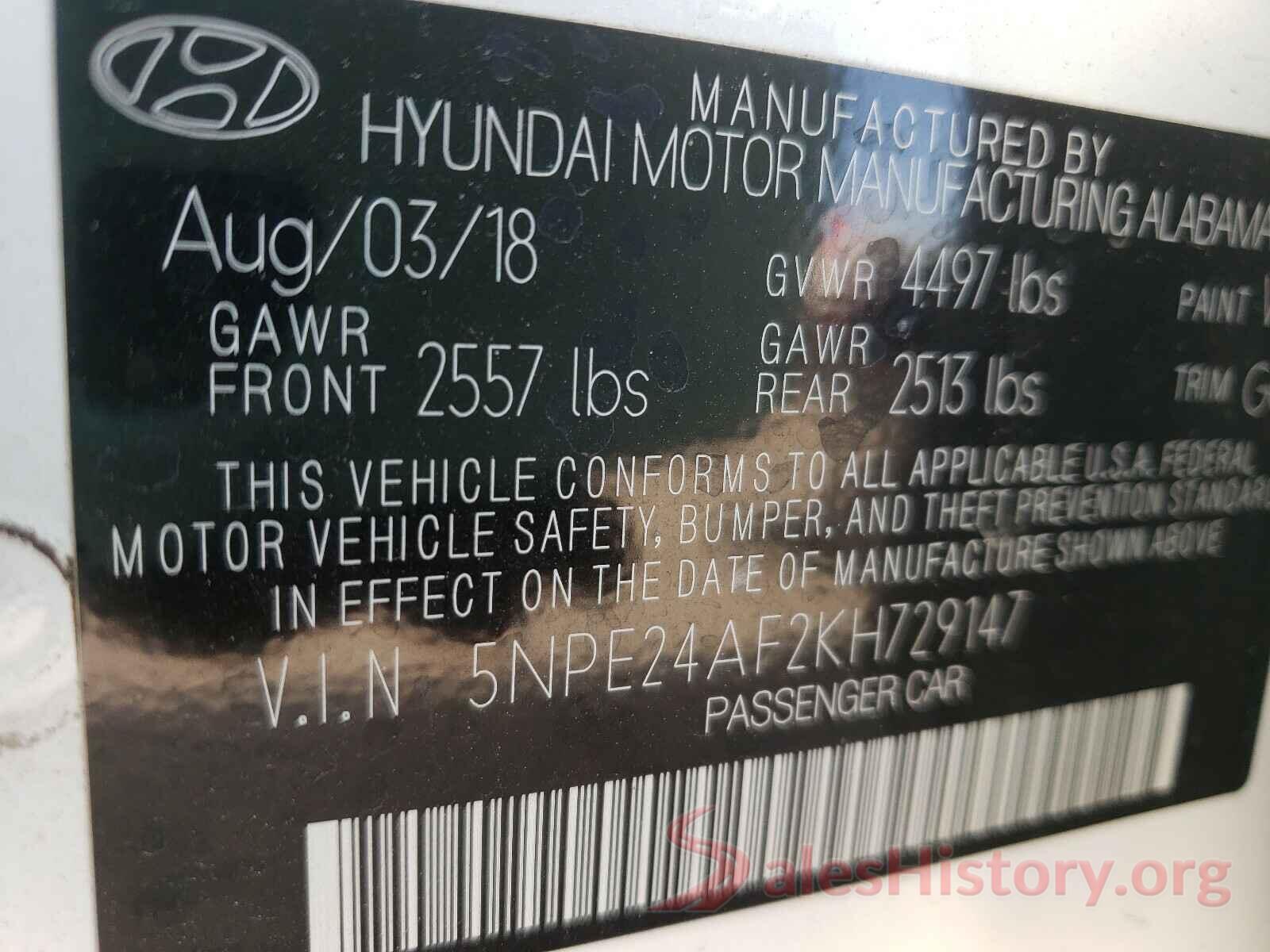 5NPE24AF2KH729147 2019 HYUNDAI SONATA