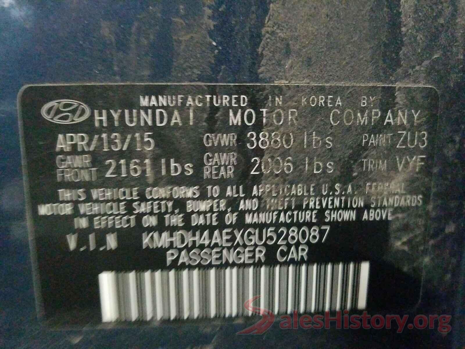 KMHDH4AEXGU528087 2016 HYUNDAI ELANTRA