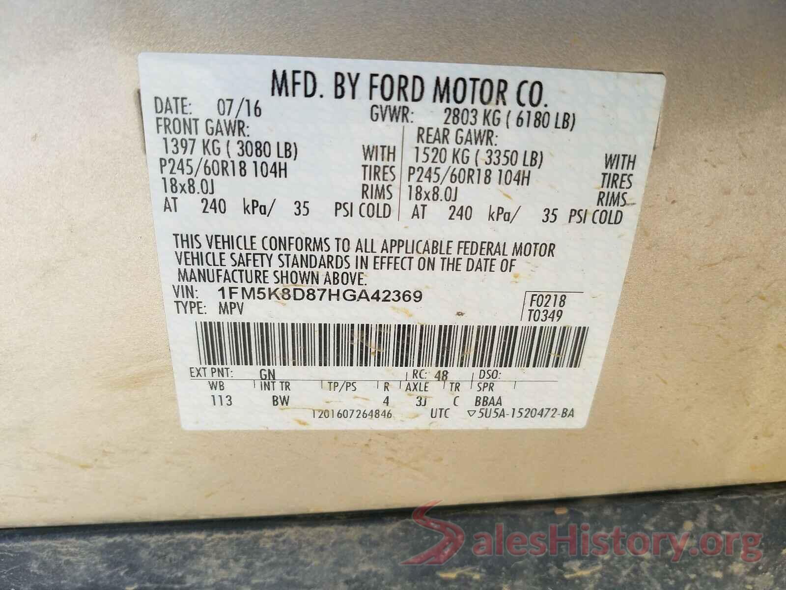 1FM5K8D87HGA42369 2017 FORD EXPLORER