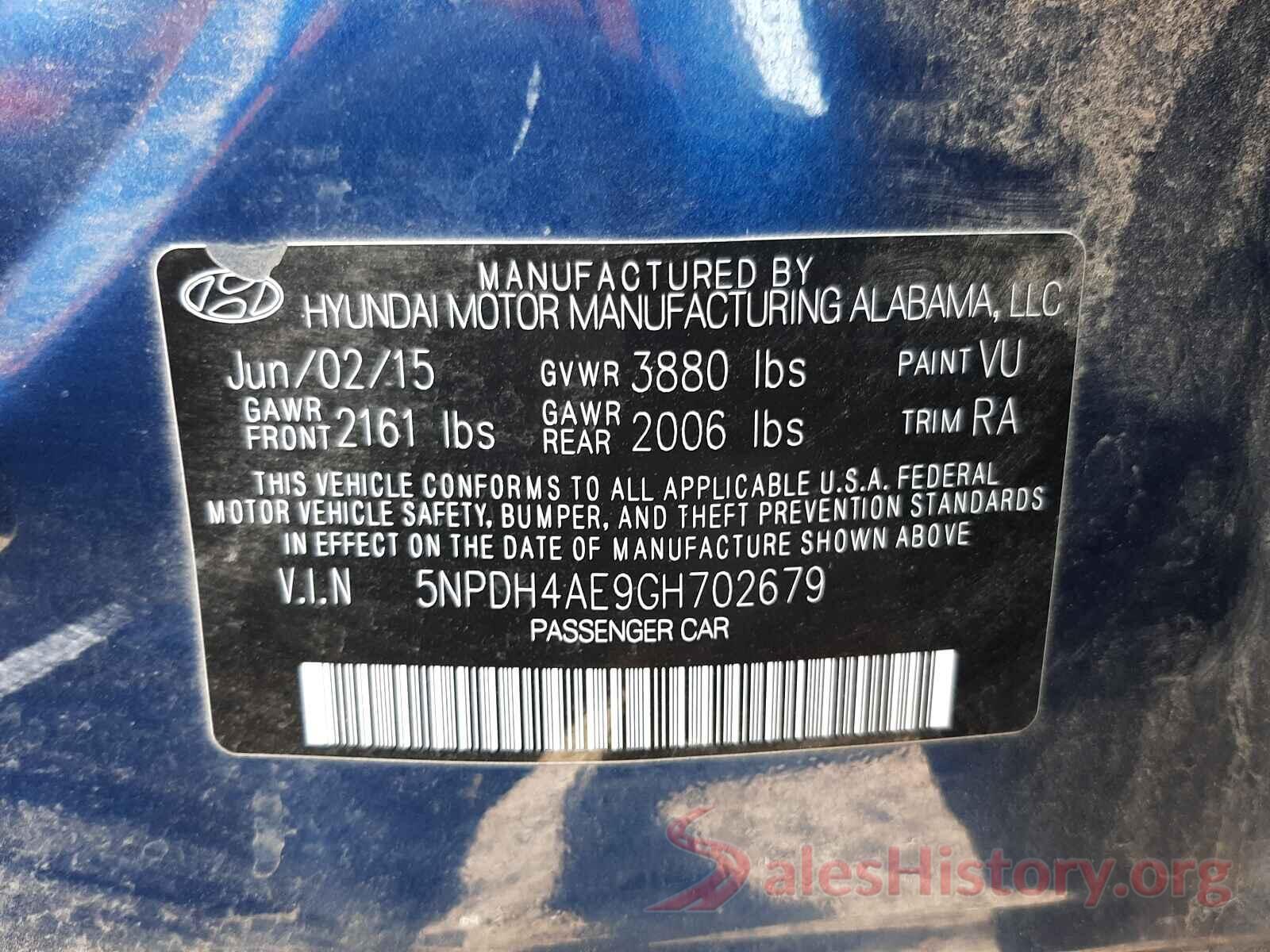 5NPDH4AE9GH702679 2016 HYUNDAI ELANTRA