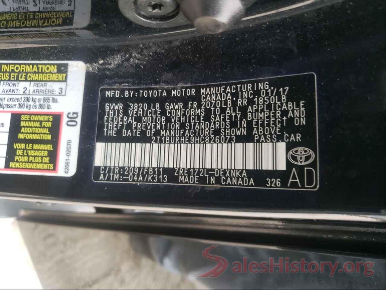 2T1BURHE9HC826073 2017 TOYOTA COROLLA