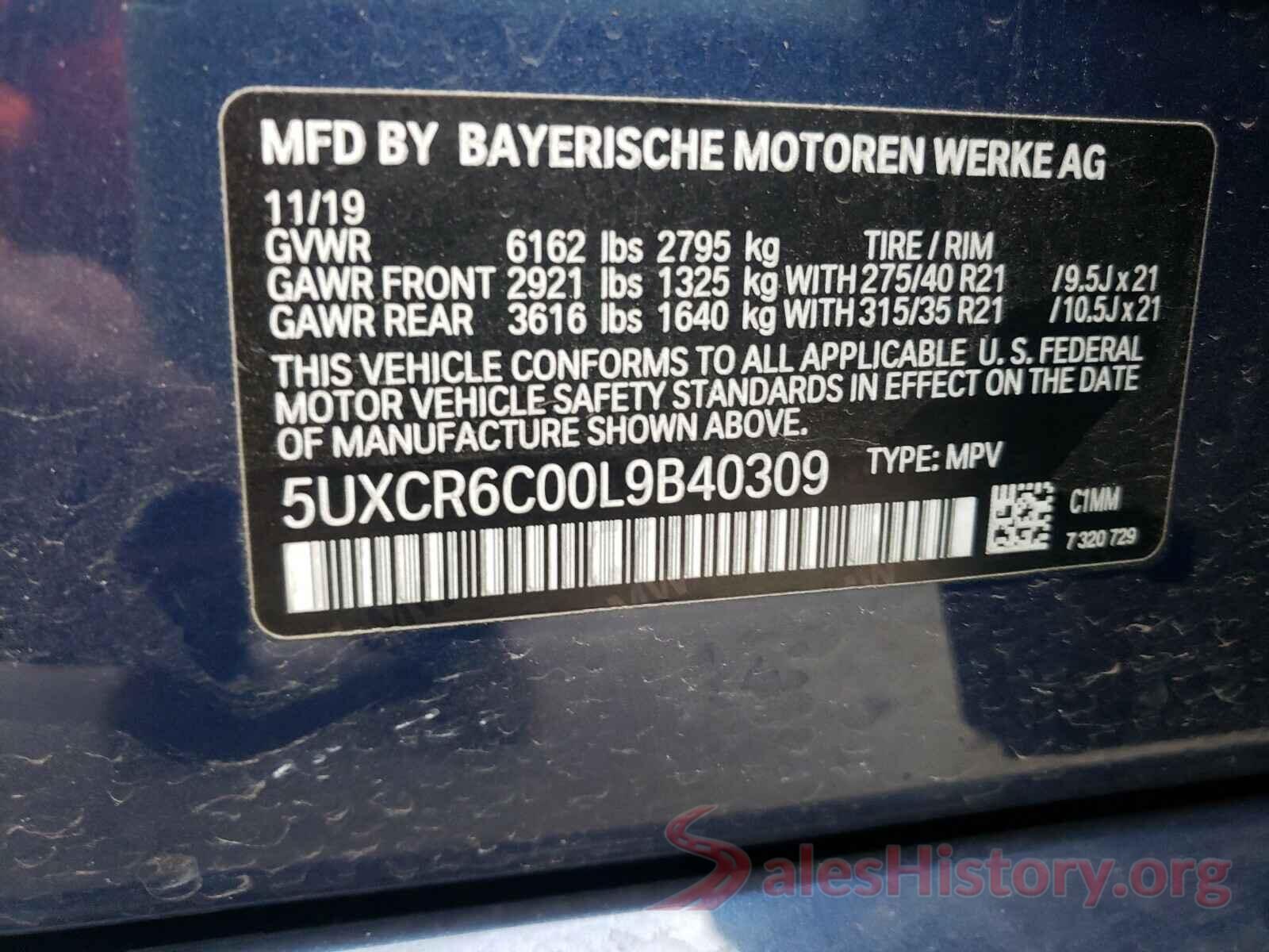 5UXCR6C00L9B40309 2020 BMW X5