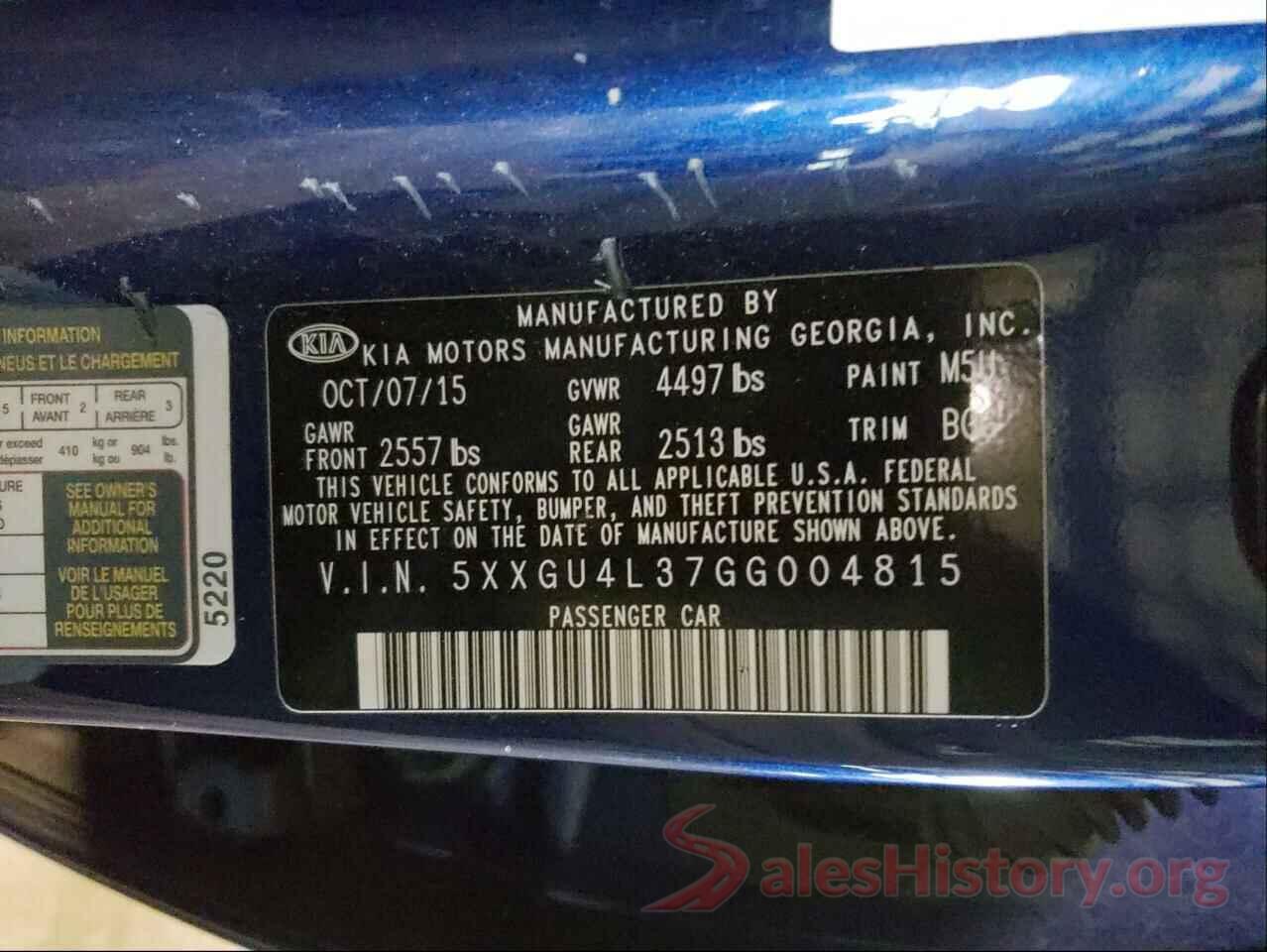 5XXGU4L37GG004815 2016 KIA OPTIMA