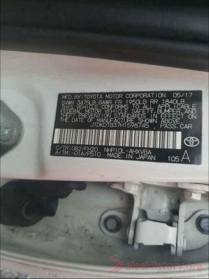 JTDKDTB37H1598745 2017 TOYOTA PRIUS