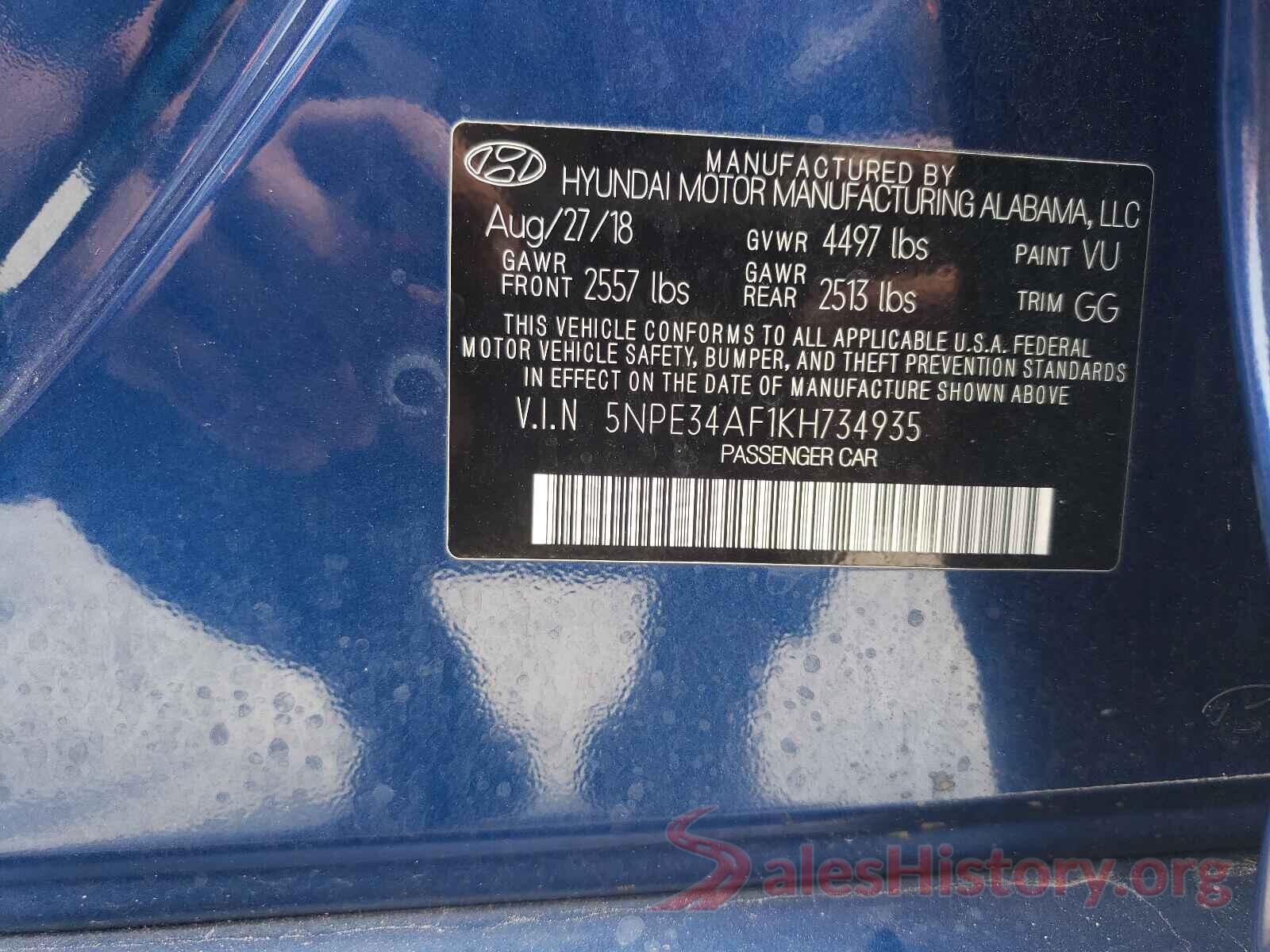 5NPE34AF1KH734935 2019 HYUNDAI SONATA